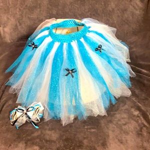 Doggy Tutu Blue and white with matching Hair Clip